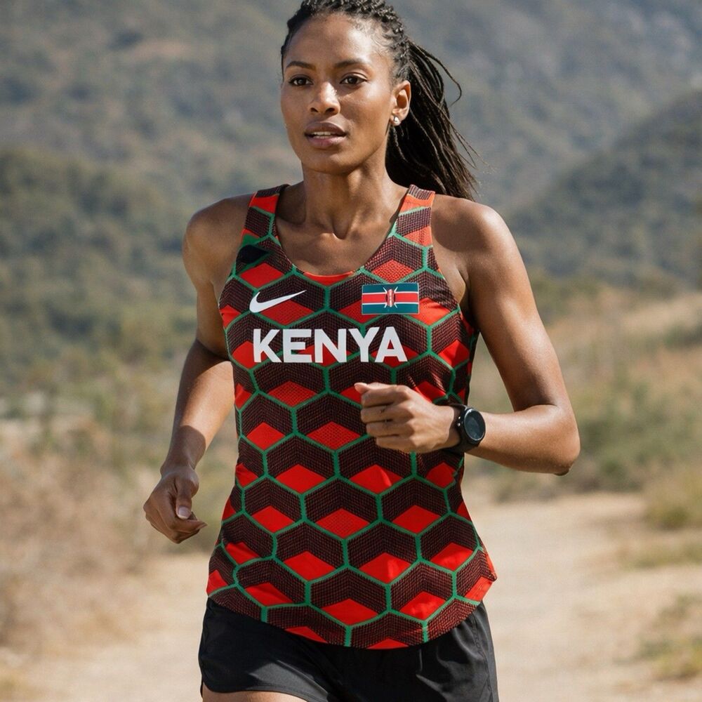 Nike Womens‎ Size Large Aeroswift Kenya Running Tank Top Red Geo Print